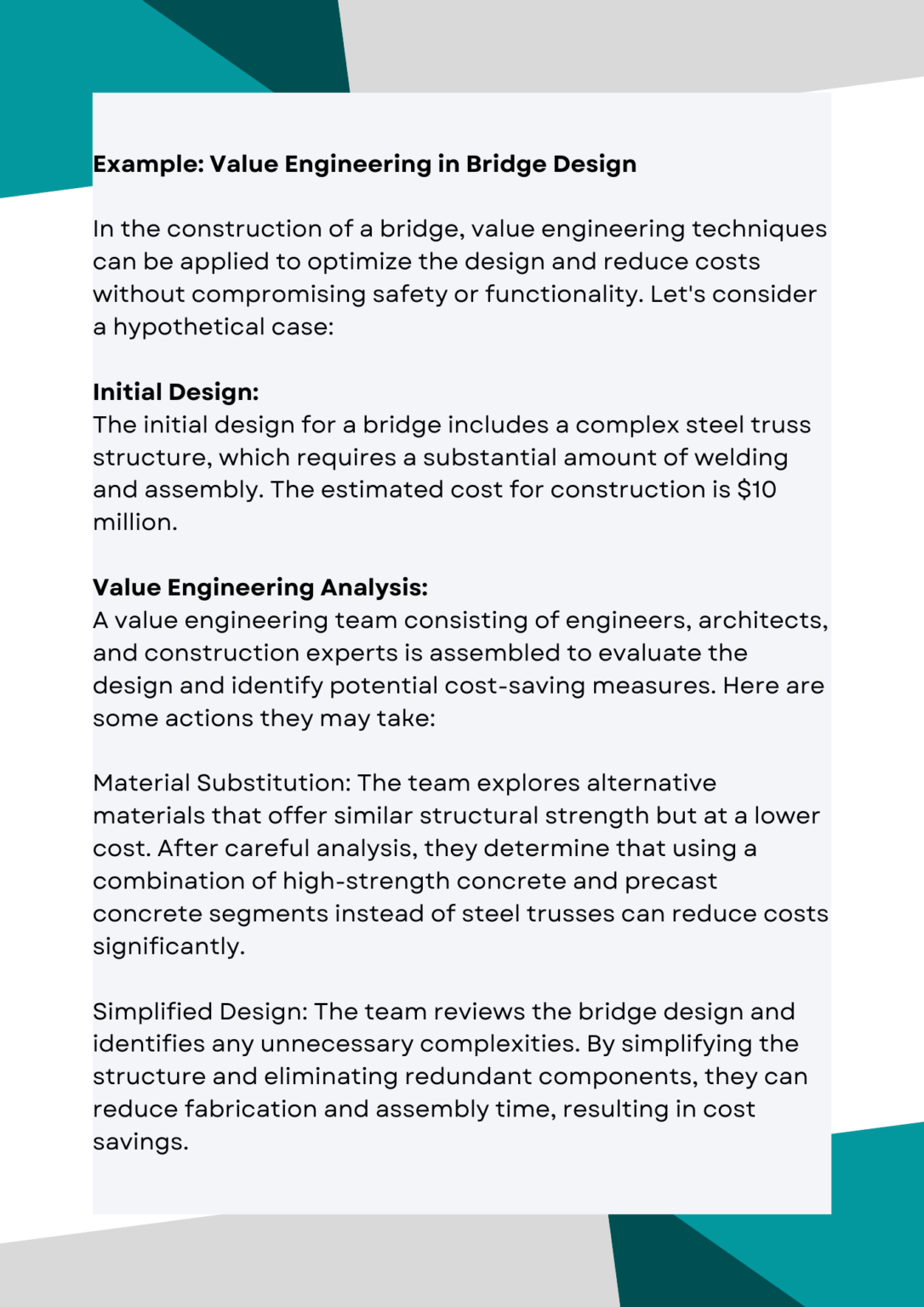 value analysis and value engineering case study